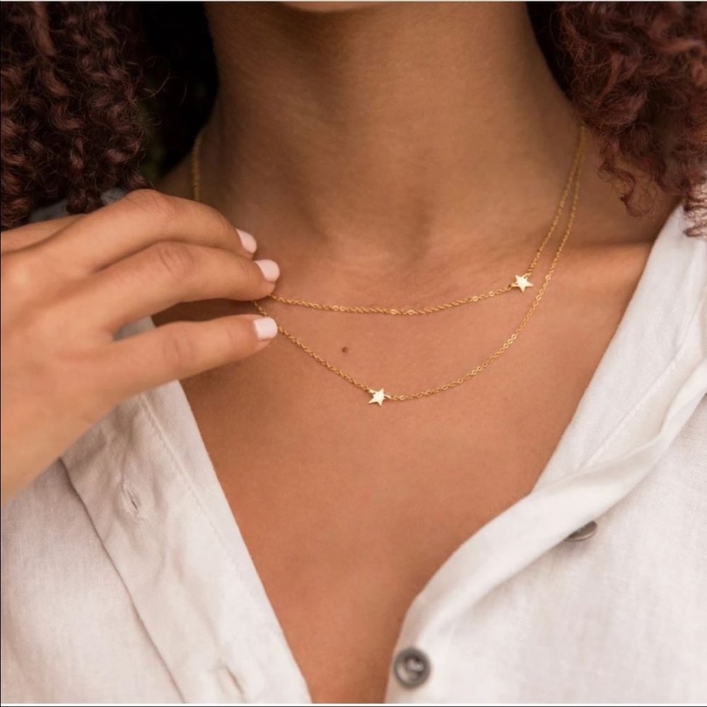 NEW Jennifer Zeuner Necklace Stars Double Chain Jewelry Gold JEN-FA-001 - Picture 2 of 16